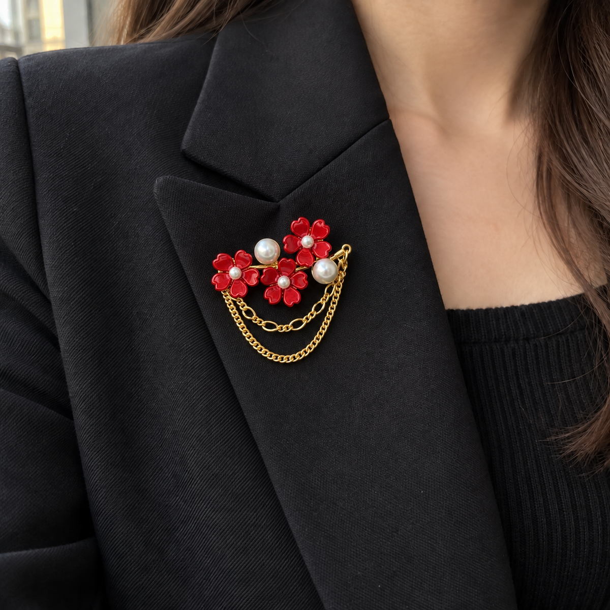 BOZHI Bukett, färg Rubinröd, brosch på kläder variant:ruby-red