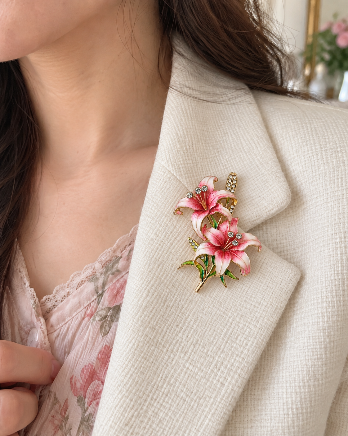 BOZHI Lilja, färg Rosa, brosch på kläder variant:pink